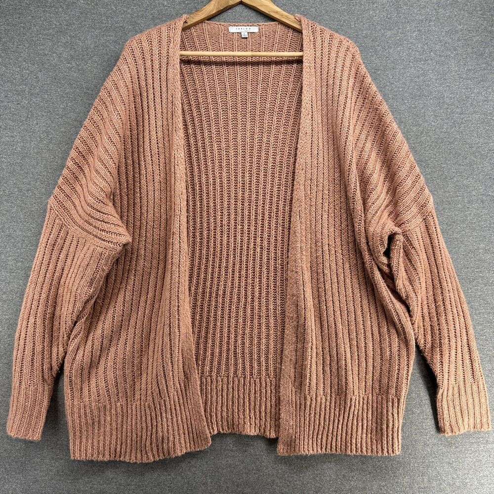 FAVLUX Womens Large Blush Pink Chunky Knit Open Front Cardigan Sweater Oversized